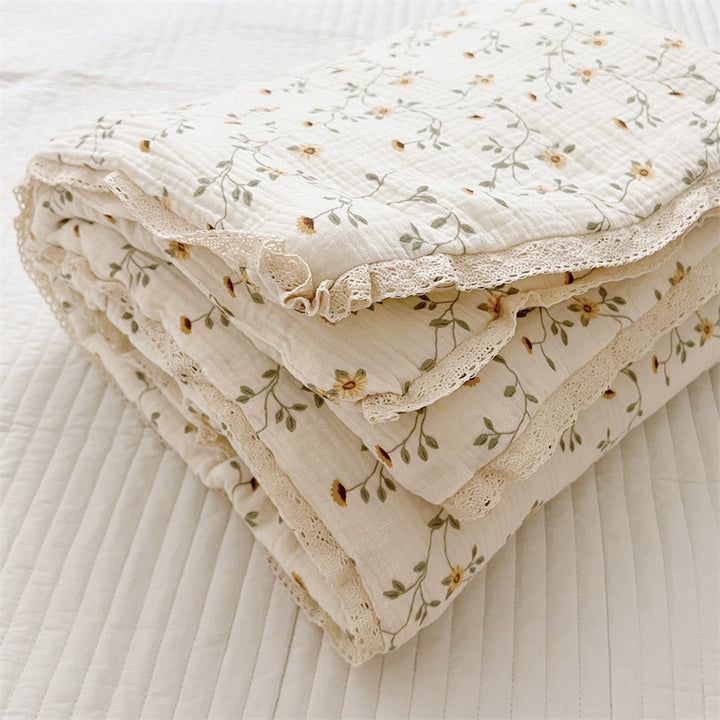 Unisex Breathable Muslin Blanket with Floral Ruffle Design Kalsten