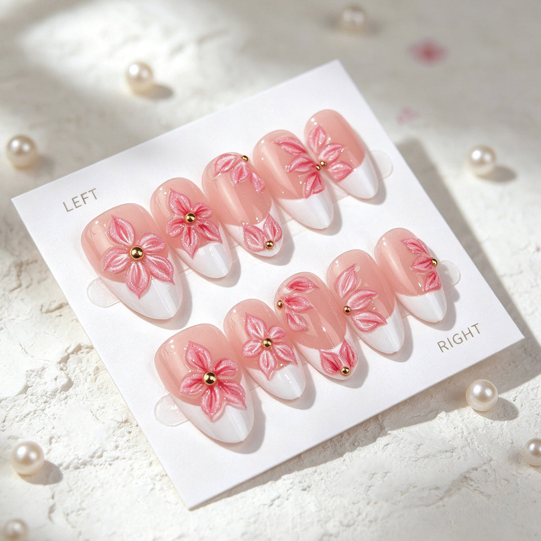 Floral Embellished Press-On Nail Art Set