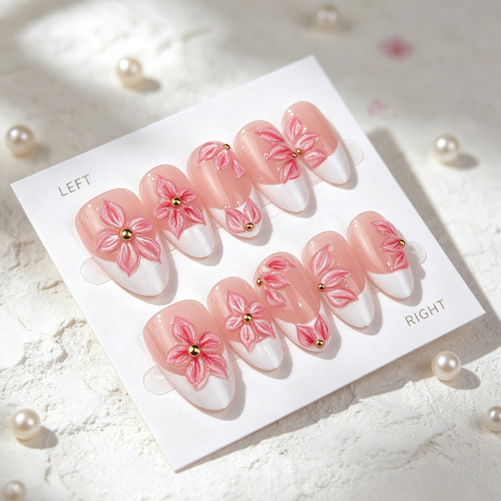 Floral Embellished Press-On Nail Art Set