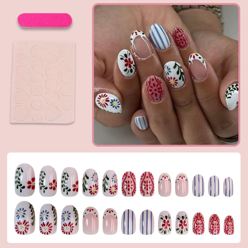 Art nail set with floral and graphic patterns Kalsten