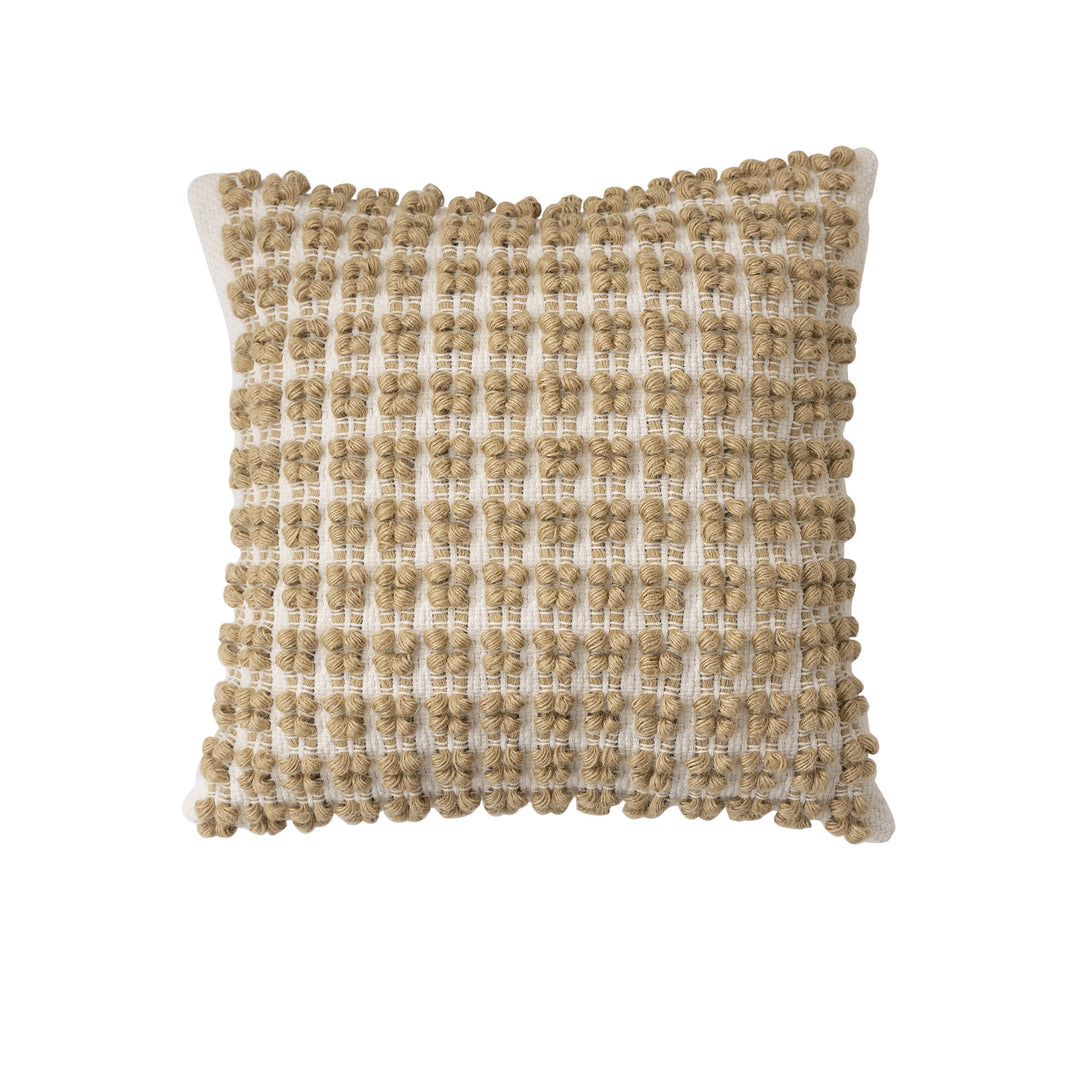 Woven Boho decorative cushion with tassels, tufted relief and handcrafted details