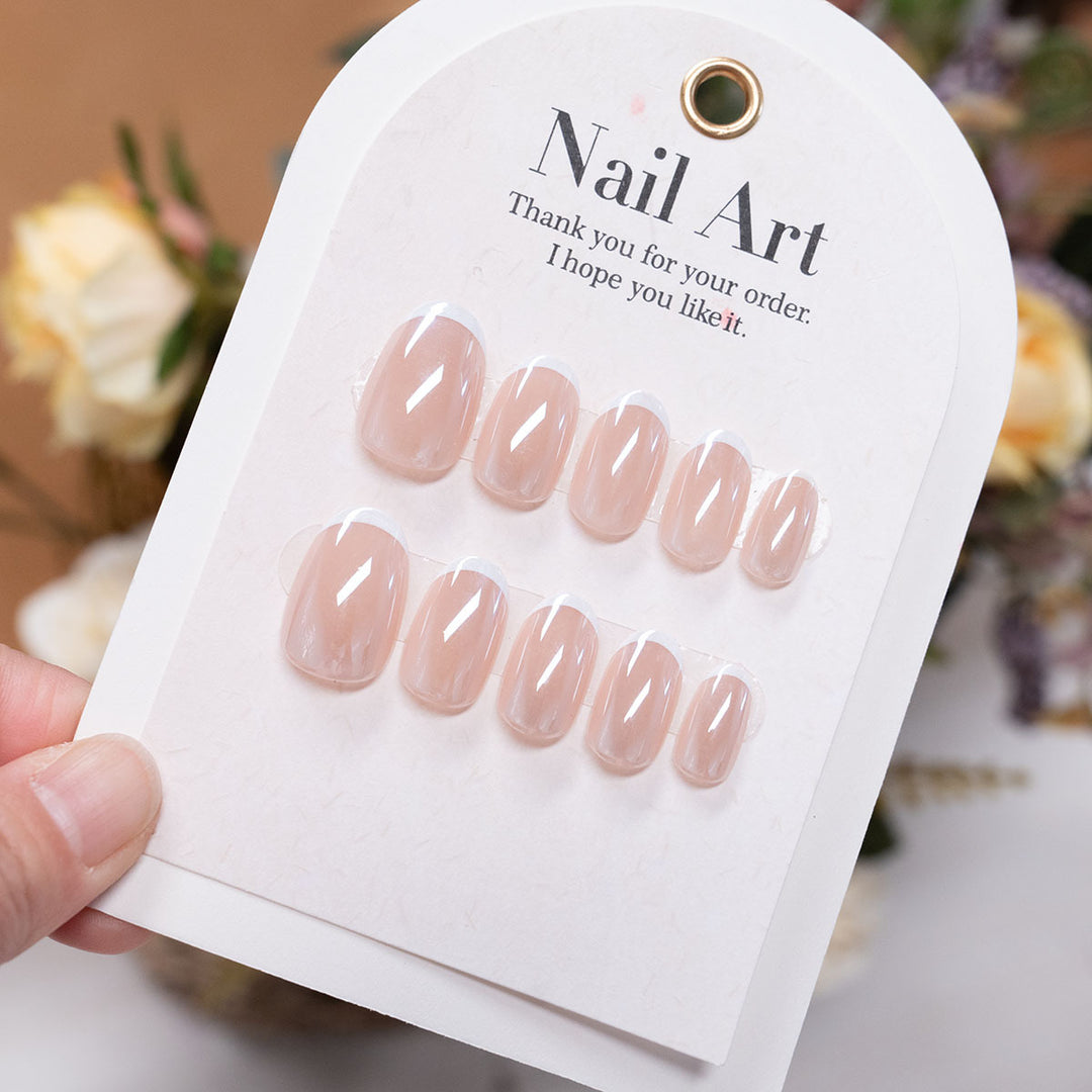 Elegant Glossy French Tip Press-On Nails