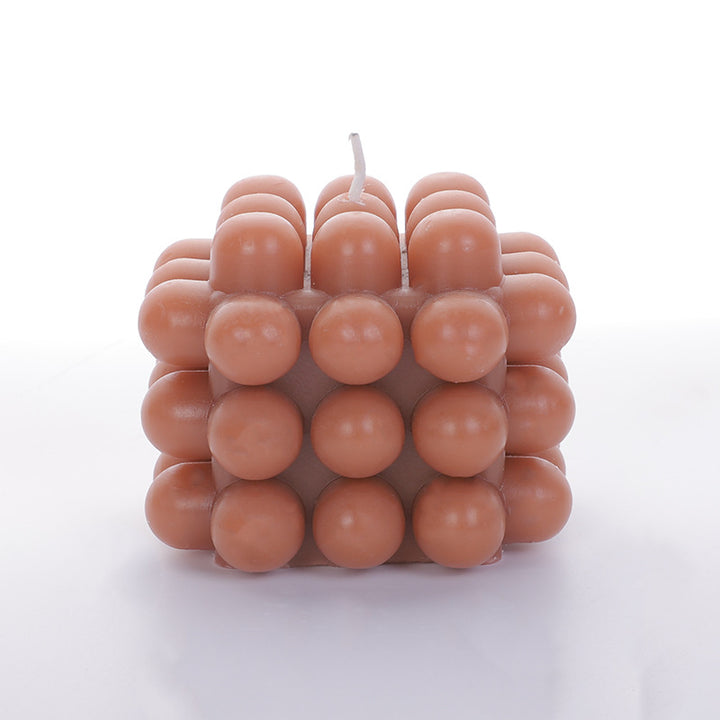 Sculptural Grid-Pattern Cube Tabletop Candle