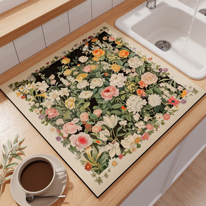 Floral-Themed Kitchen Counter Mat Kalsten