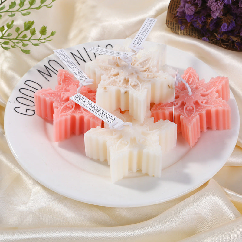 Ornate Snowflake Sculptural Scented Soy Wax Candle Tabletop Accent