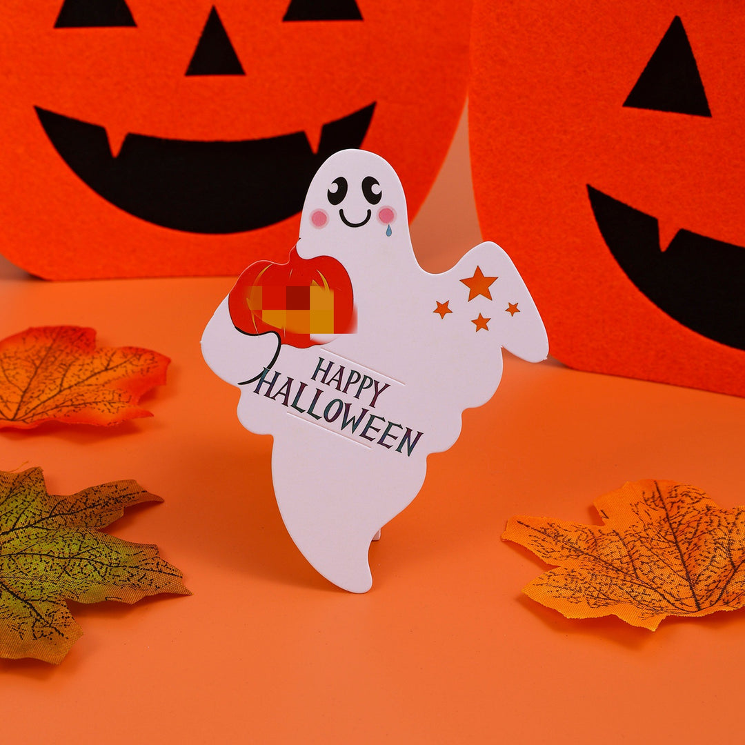 Standing Halloween table decoration made of sturdy cardboard ghost figure with integrated stand