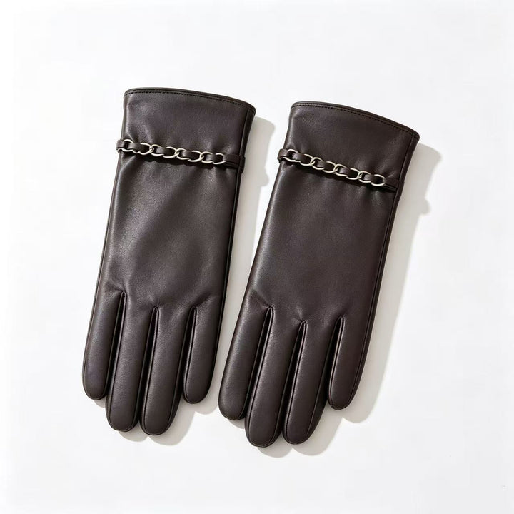 Elegant Leather Gloves with Chain Detail Kalsten