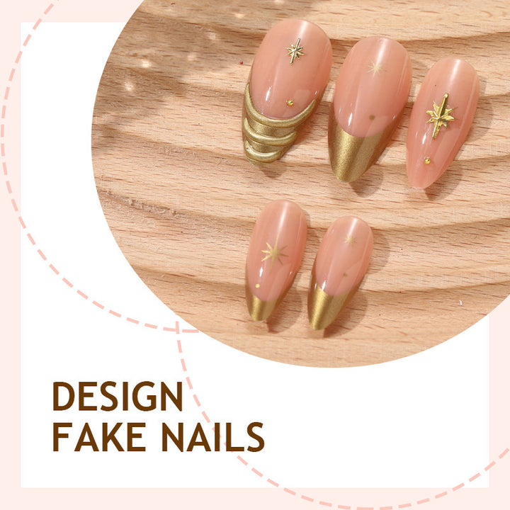 Artificial nail set with elegant golden accents and sparkling stars Kalsten