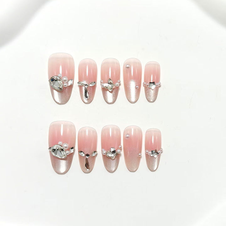 Glamorous artificial nail set with elegant rhinestone applications Kalsten