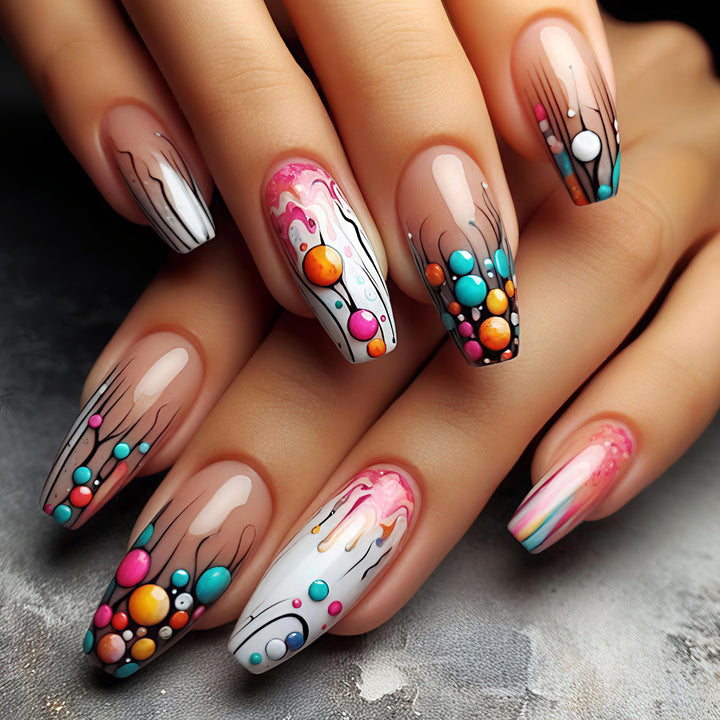 Creative artificial nails with intricate gradient and dot design Kalsten