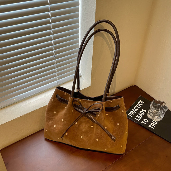Elegant Suede Tote Bag with Bow Detail