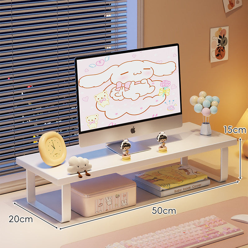Elevated Monitor Riser Stand with Wood-Effect Top Metal Frame and Under-Shelf Storage