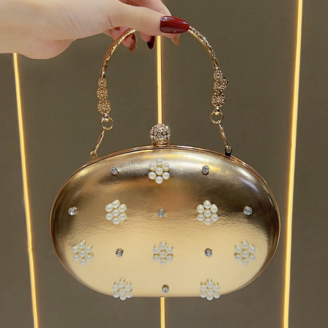 Vintage-Inspired Pearl-Embellished Evening Clutch