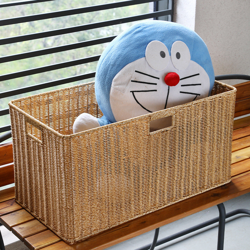 Unisex storage basket made of natural material with practical handles Kalsten