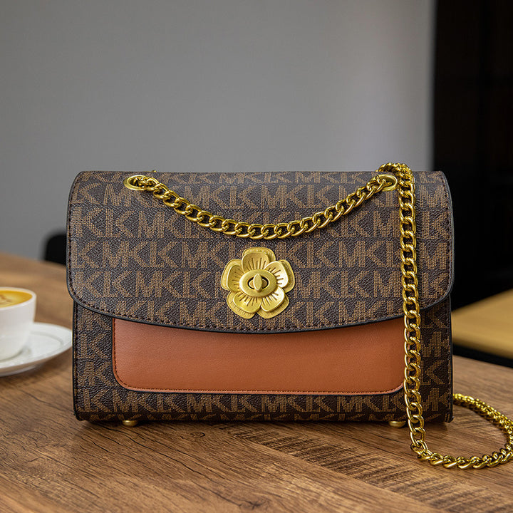 Elegant Faux Leather Chain-Trimmed Crossbody Bag