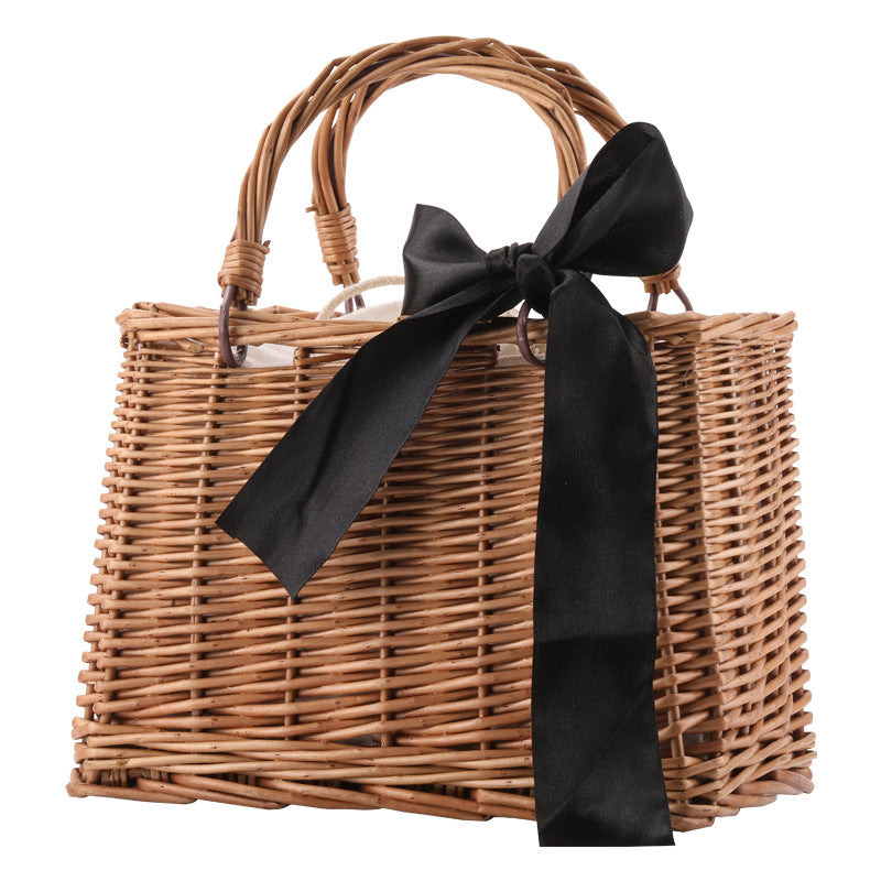 Women's Handwoven Basket Bag with Elegant Bow Accent Kalsten