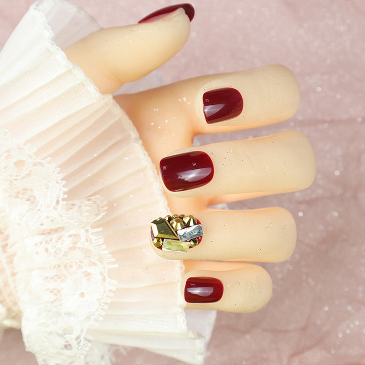 Glossy Press-On Nail Set with Decorative Gem Accents Kalsten