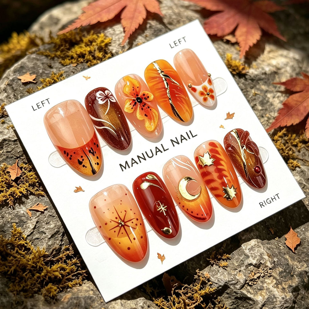 Autumn-Themed Manual Press-On Nail Art Set