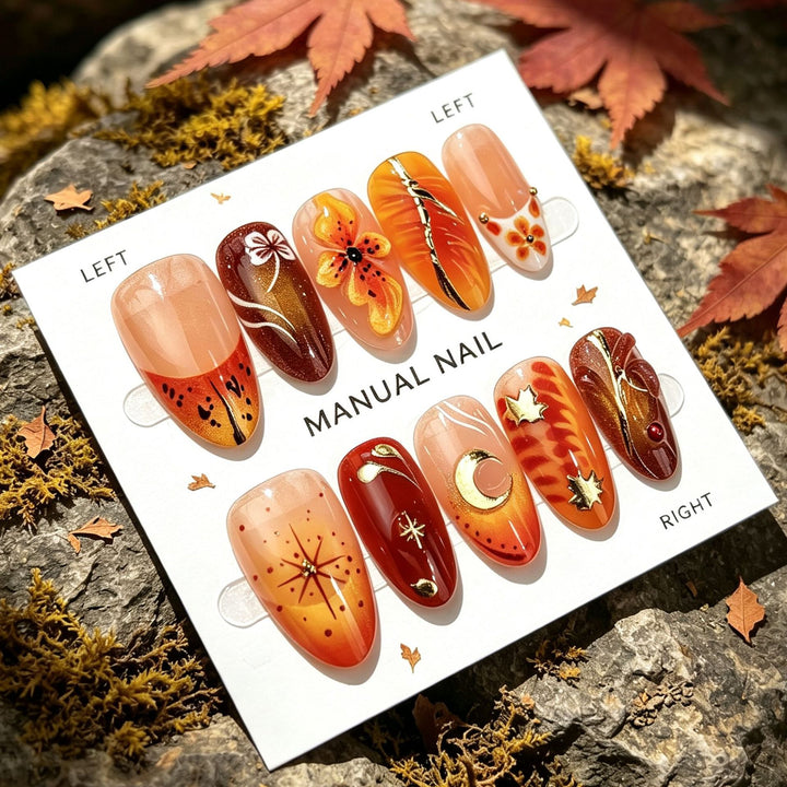 Autumn-Themed Manual Press-On Nail Art Set