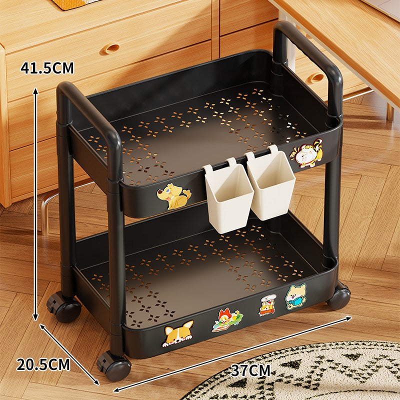 Triple-Tier Rolling Metal Storage Cart with Perforated Trays and Locking Casters
