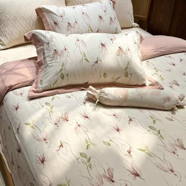 Paisley-Jacquard bedding set made of cotton percale with linen-look border