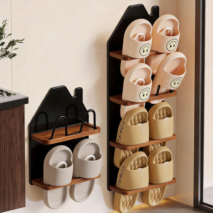 Wall-Mounted Wire Slipper Rack with House-Shaped Frame