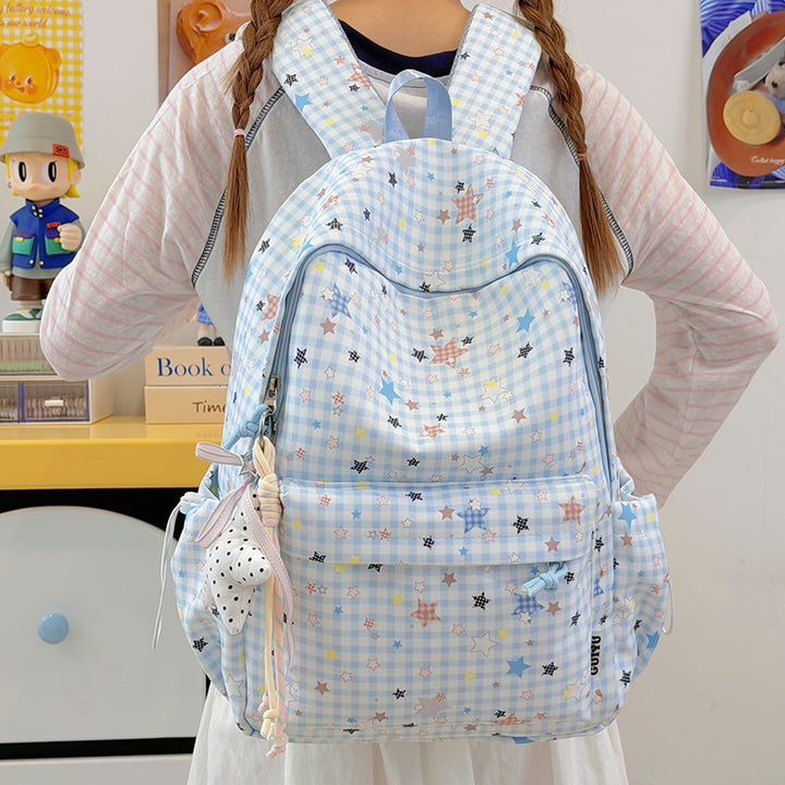 Stylish Checked Star-Patterned Backpack Kalsten