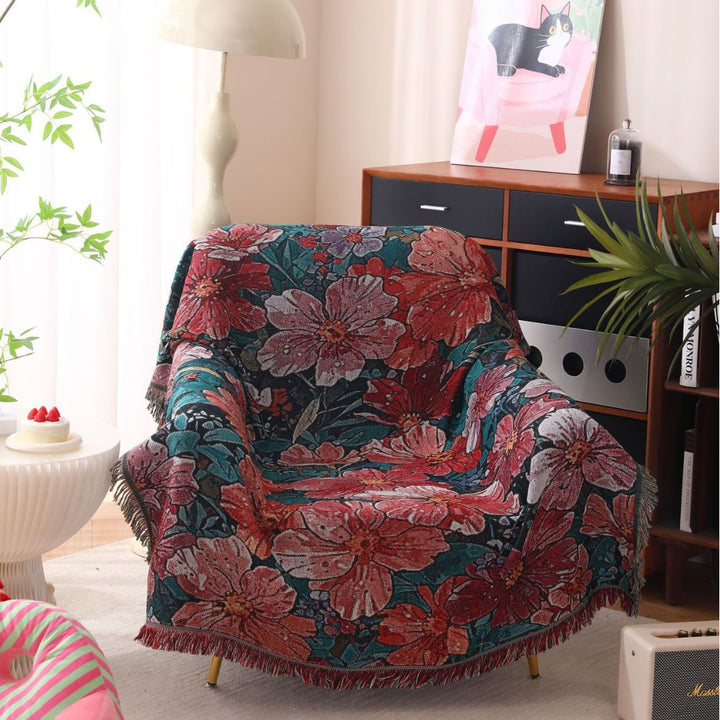Floral Print Woven Throw Blanket