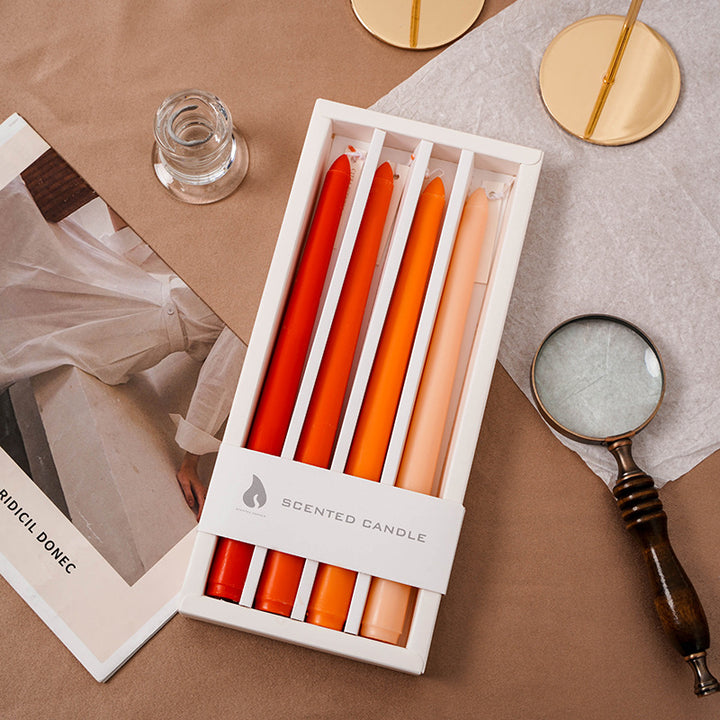 Scented Long Slim Dinner Taper Candles Set of Four with Slow-Burn Soy Blend