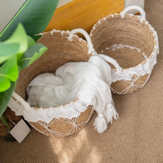 Decorative Woven Storage Basket with Ruffled Edge Kalsten