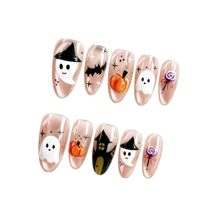 Artificial nail set with cheerful Halloween motif and artistic designs Kalsten