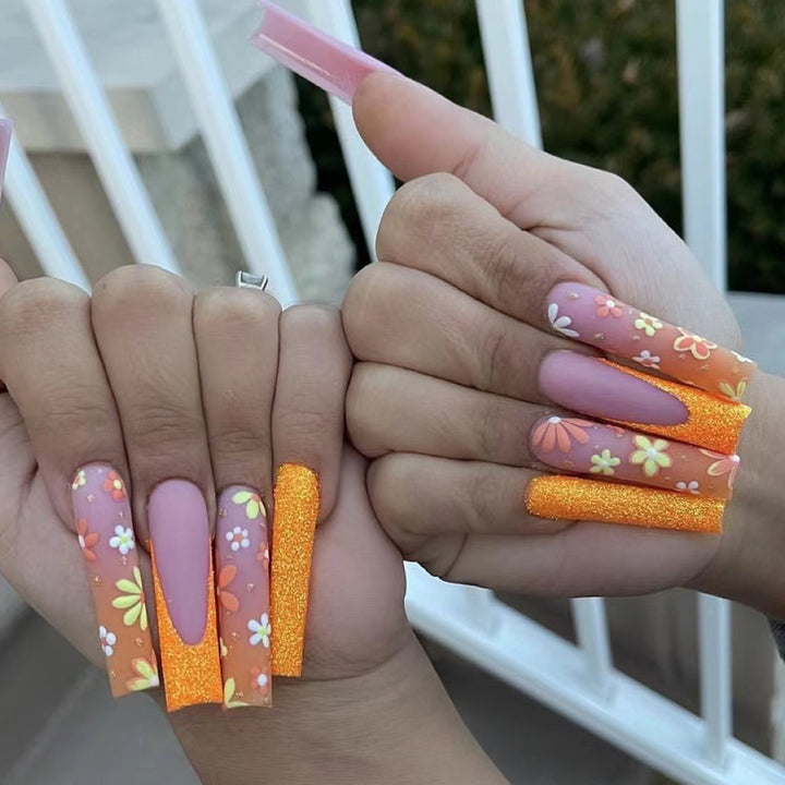 Decorative Floral Glittery Press-On Nails Kalsten