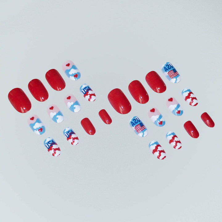 Patriotic Cloud-Themed Nail Art Set
