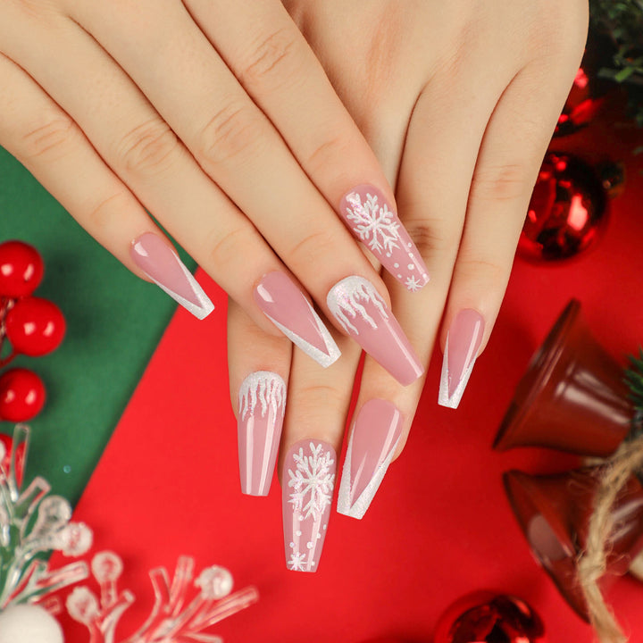 Artful Stiletto Nails with Snowflake Design Kalsten
