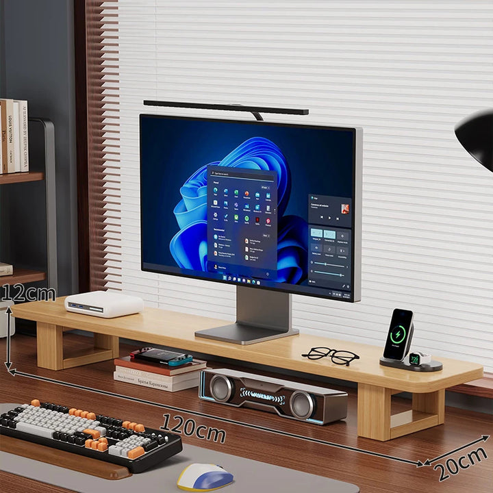 Modern Wooden Monitor Stand with Cable Management Kalsten