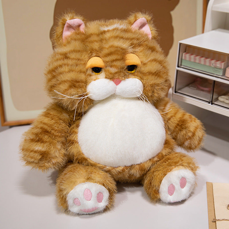 Chubby Plush Tabby Cat Sitting Cuddler with Embroidered Face, Whiskers & Bean-Fill Base Kalsten