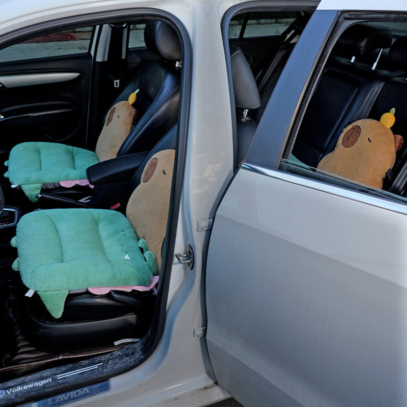 Cozy ergonomic child seat cushion with back support in animal plush design