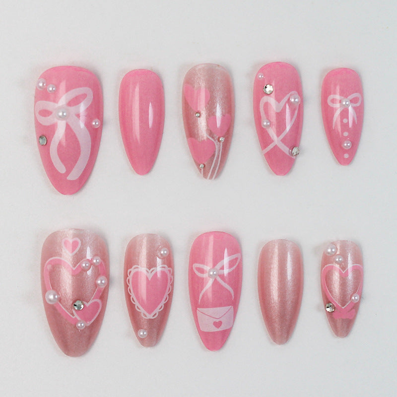 Premium artificial nail set with romantic heart and bow designs Kalsten