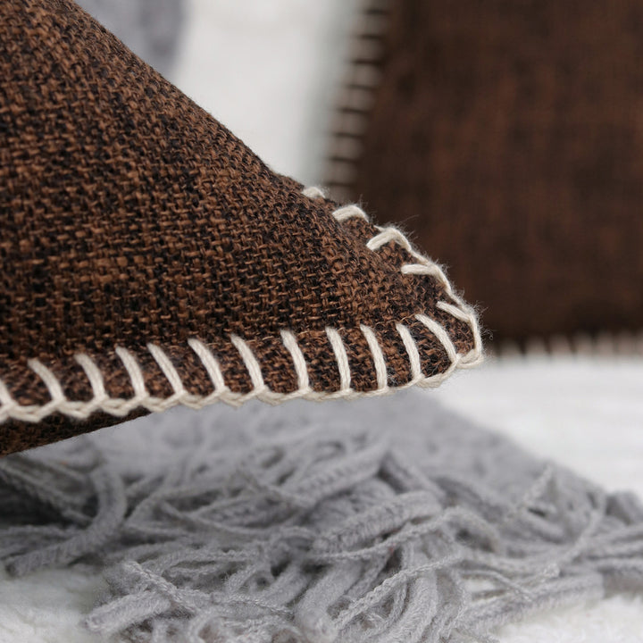 Textured Linen-Blend Square Throw Pillow Cover with Contrast Whipstitch Edge