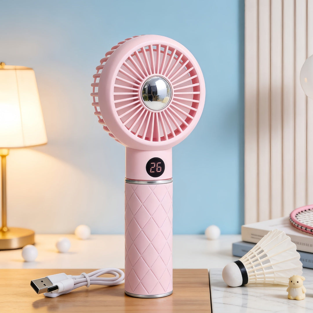 Ladies Portable Mini Hand Fan with Digital Temperature Display and Cute Bear Design Kalsten