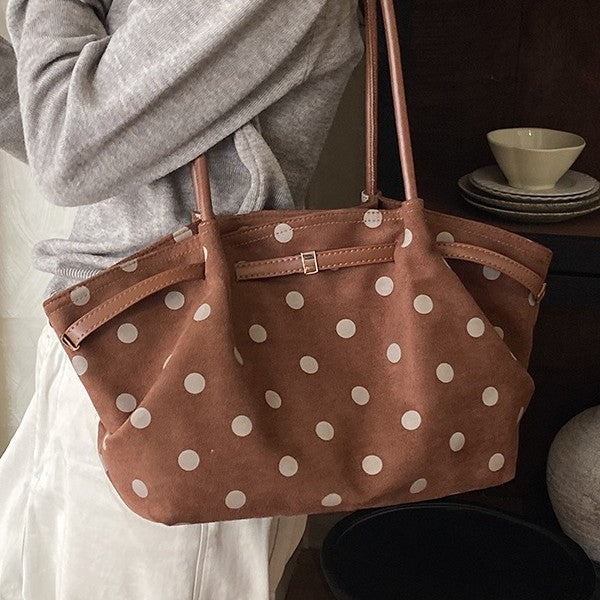 Polka Dot Suede Shoulder Tote