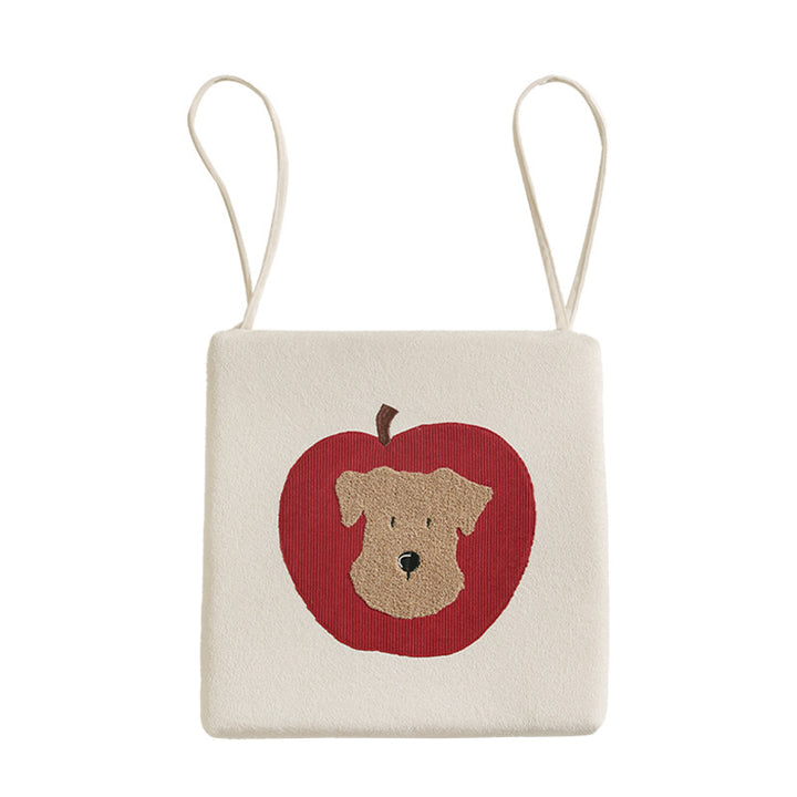 Fabric hanging pillow with apple and dog appliqué and hanging loops Kalsten