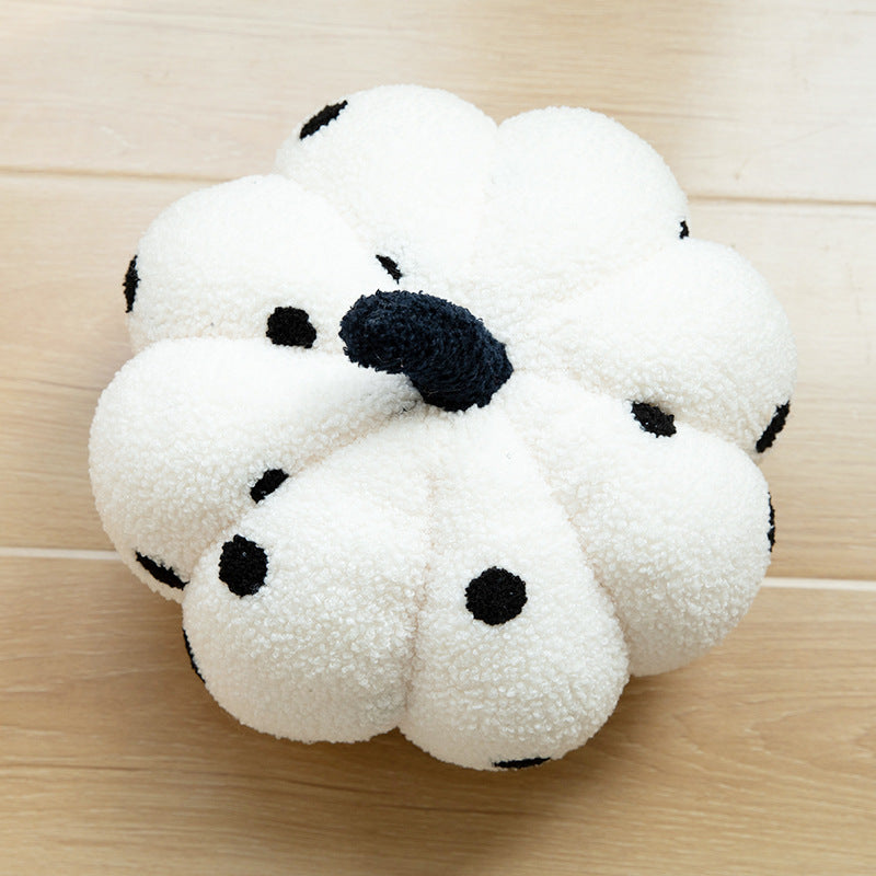 Plush Sherpa Pumpkin-Shaped Decorative Throw Pillow with Polka Dot Accents
