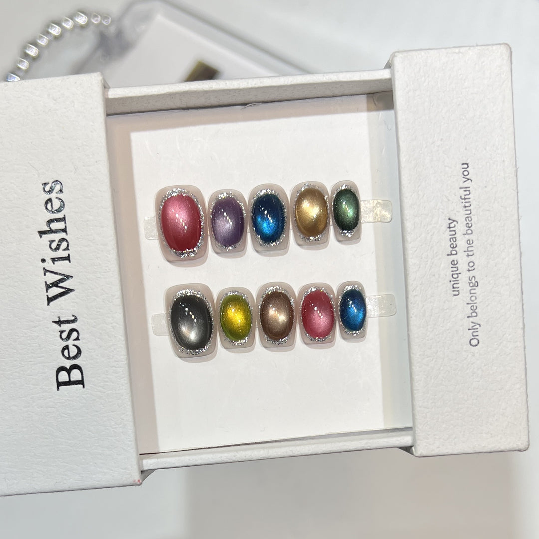 Colorful Metallic Press-On Nail Set with Glittering Accents Kalsten