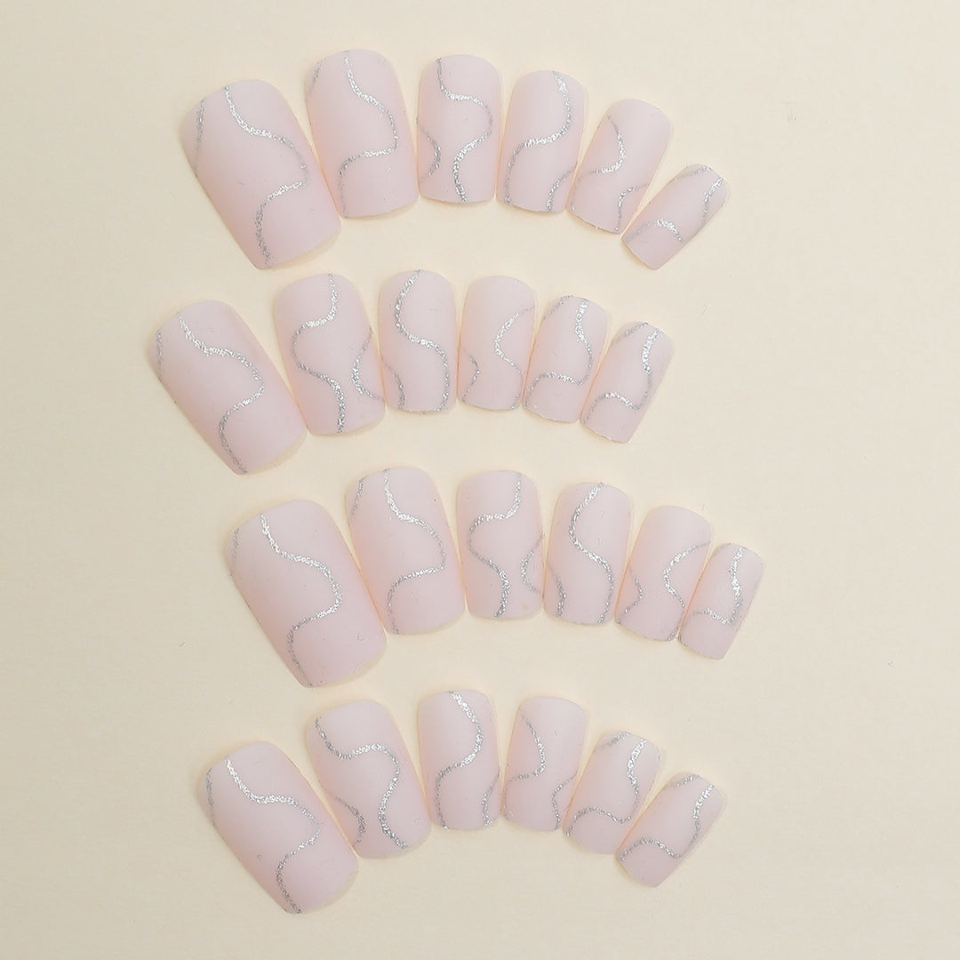 Artificial nail set with elegant lines and glitter accents Kalsten