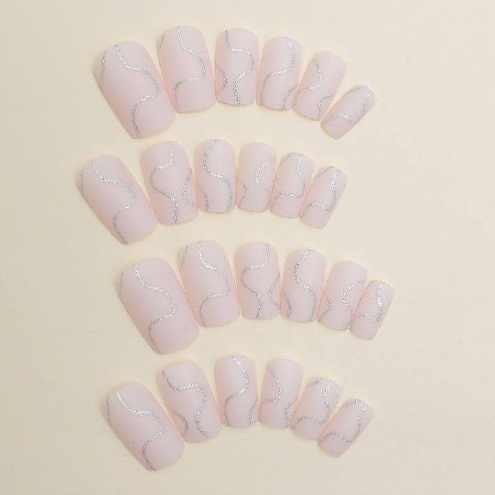 Artificial nail set with elegant lines and glitter accents Kalsten