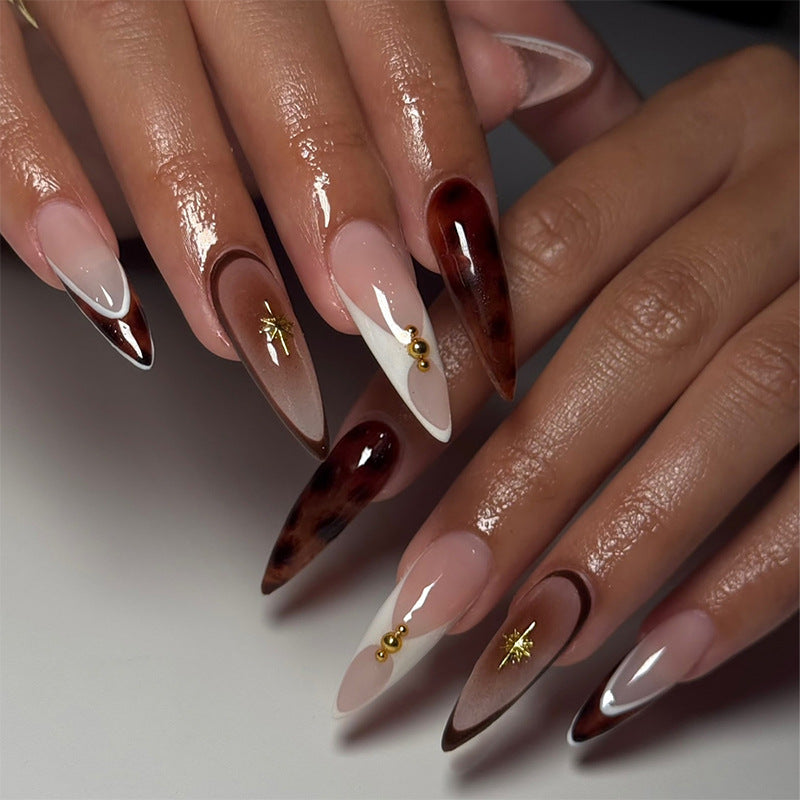 Artistic Press-On Nail Set with Unique Tortoiseshell and Subtle Floral Designs kalsten