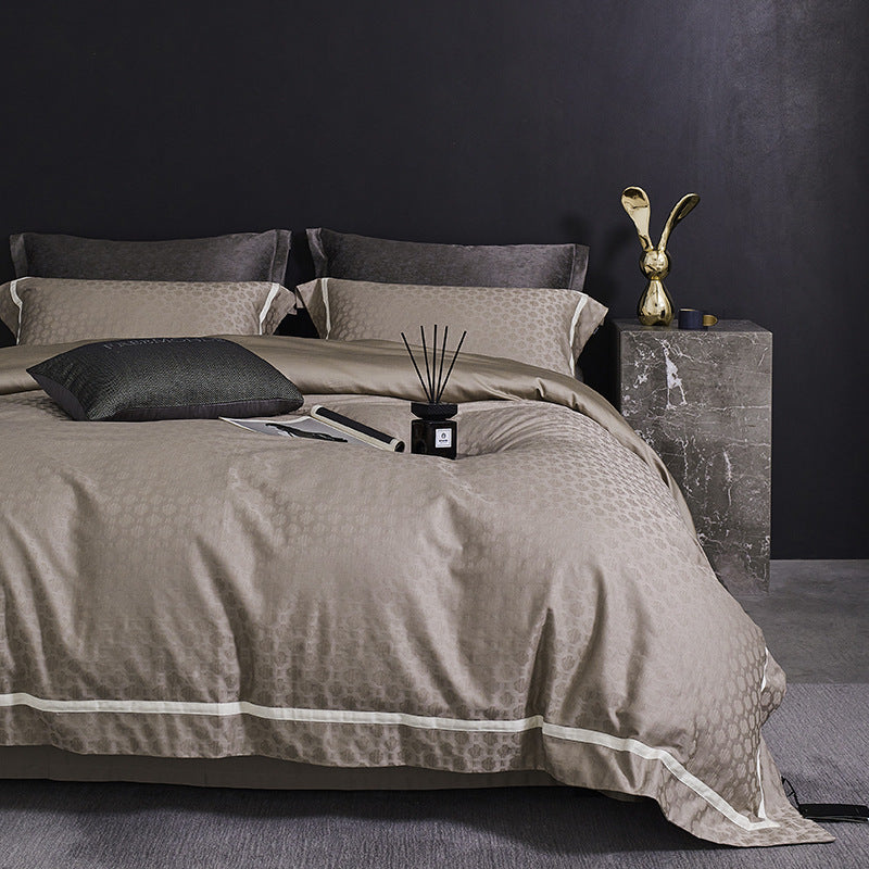 Luxurious satin cotton bedding set with fine piping