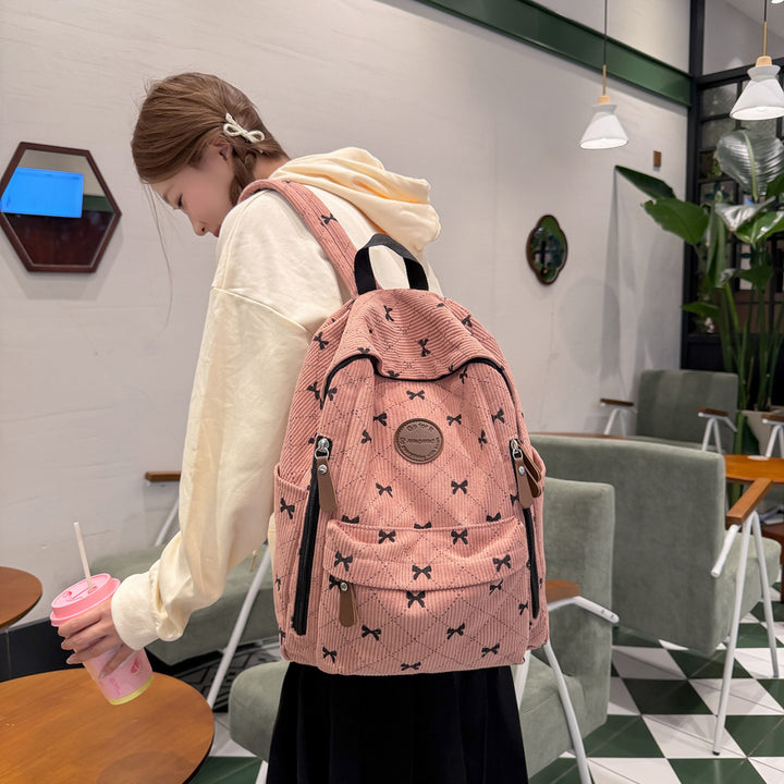 Bow-Embellished Corduroy Backpack Kalsten