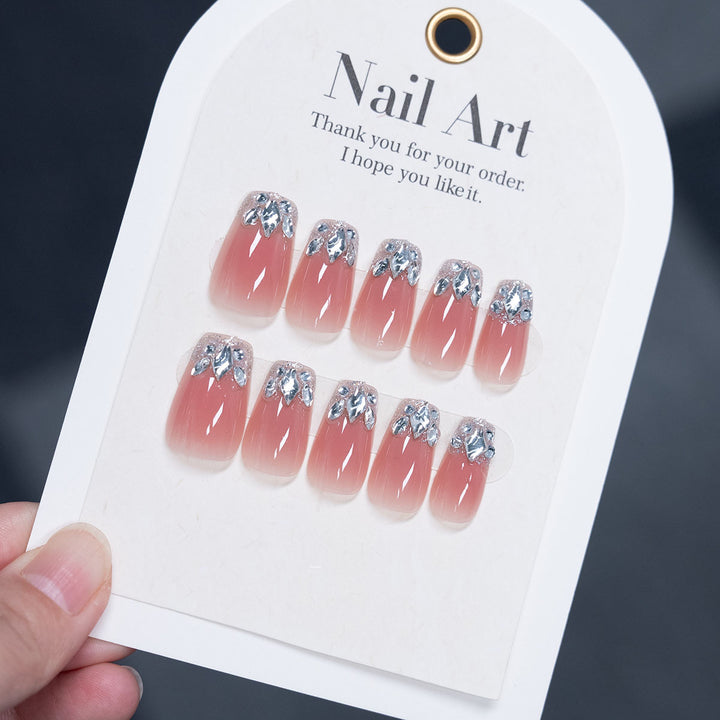Press-On Nail Art Set with Rhinestone Accents